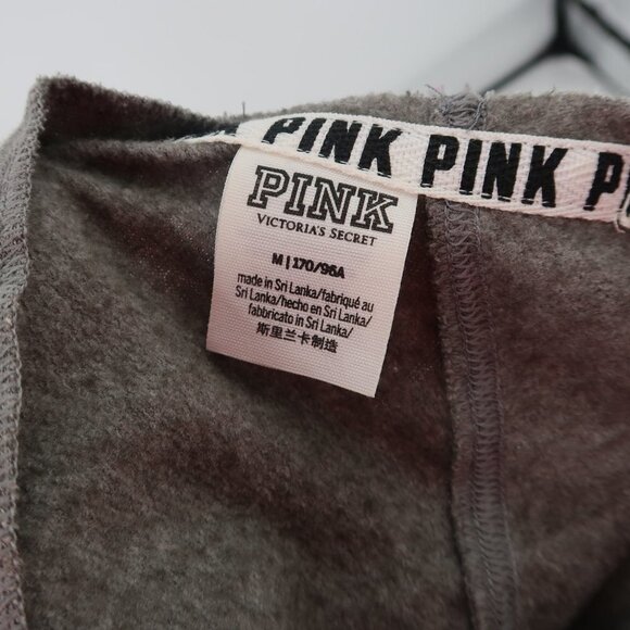 Victoria's Secret Pink Cut off Gray Sweatshirt Lace up Back Resting Beach Face M - Picture 2 of 7